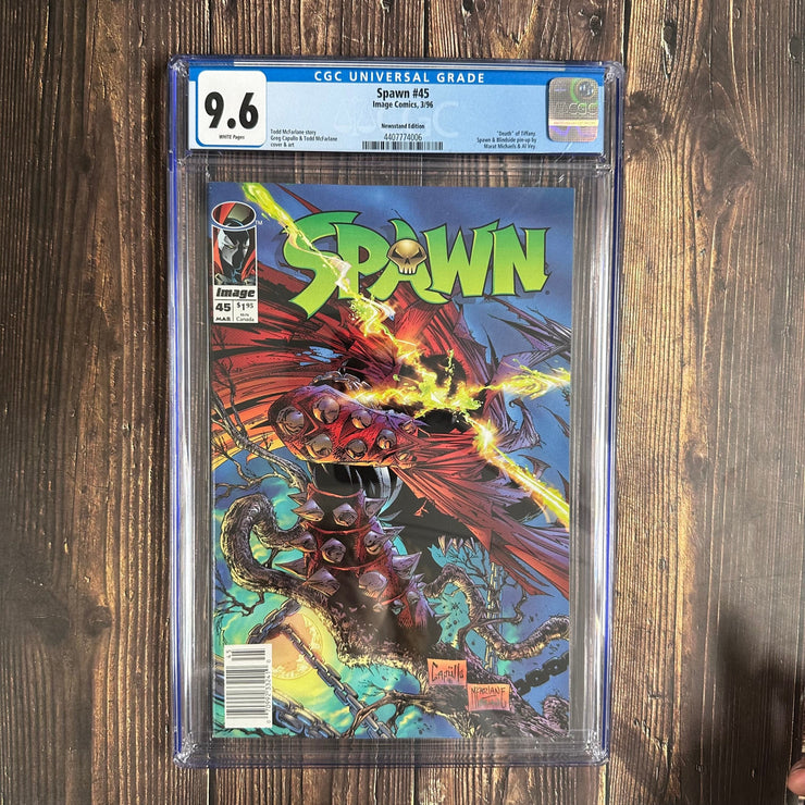 Bry's Comics 6Boxes- Spawn #45 CGC 9.6 WP, Death of Tiffany, NEWSSTAND !