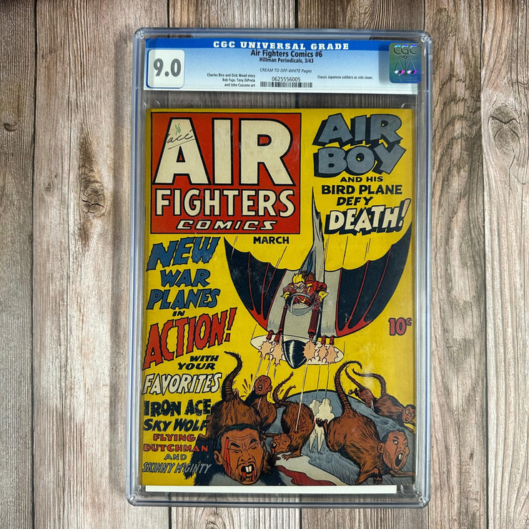 Bry's Comics Air Fighters Comics #6 CGC 9.0 World War II Cover, Classic Japanese soldiers as rats cover.