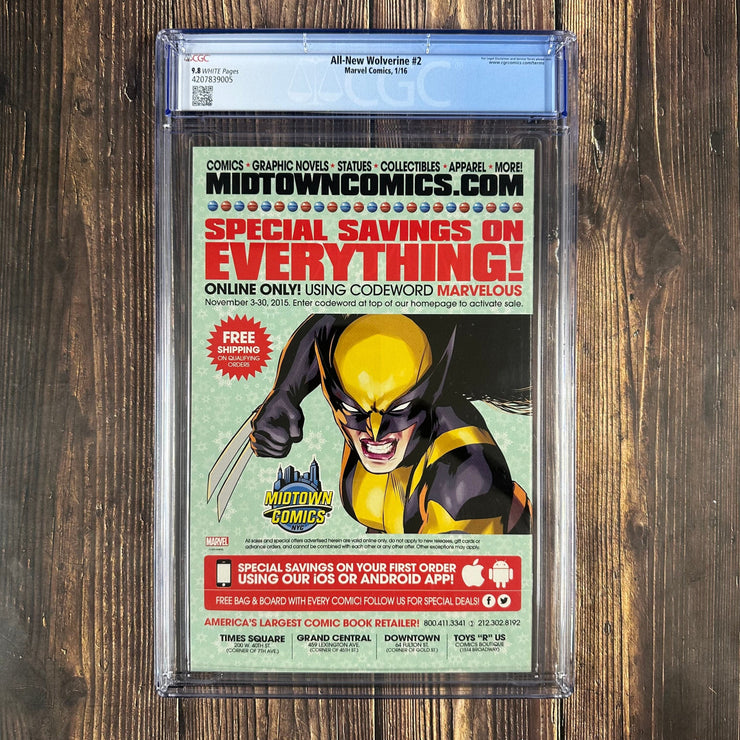 Bry's Comics All New Wolverine #2 CGC 9.8 1st appearance of Gabby, a clone of X-23, later renamed Honey Badger, then Scout