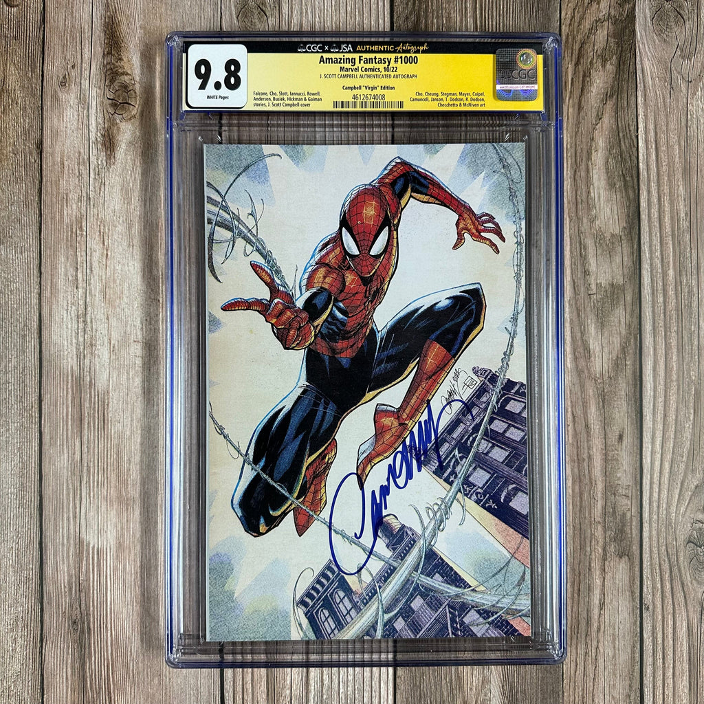 Bry's Comics Amazing Fantasy #1000 CGC 9.8 WP Authenticated Signature of J. Scott Campbell "Virgin" Edition 1:100 Campbell Variant Cover, 1st appearance of Conspiriton, reintroduction of the Witch Queen (cert:4008)