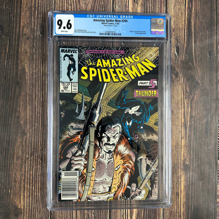 Bry's Comics *  Amazing Spider-Man #294 CGC 9.6 WP Death of Kraven the Hunter, by self-inflicted gunshot wound NEWSSTAND EDITON