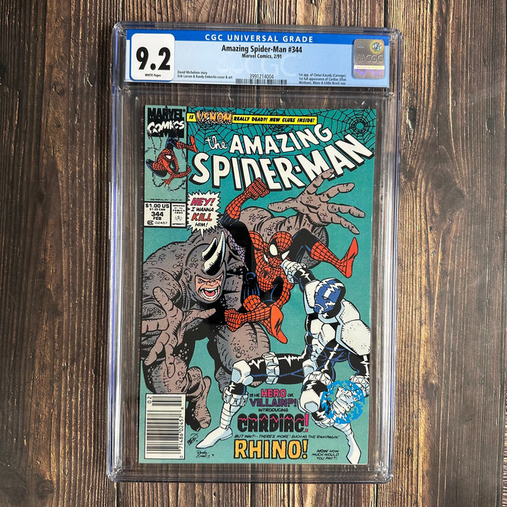 Bry's Comics *  Amazing Spider-Man #344 9.2 WP 1st appearance of Cletus Kasady, later becomes Carnage NEWSSTAND EDITION