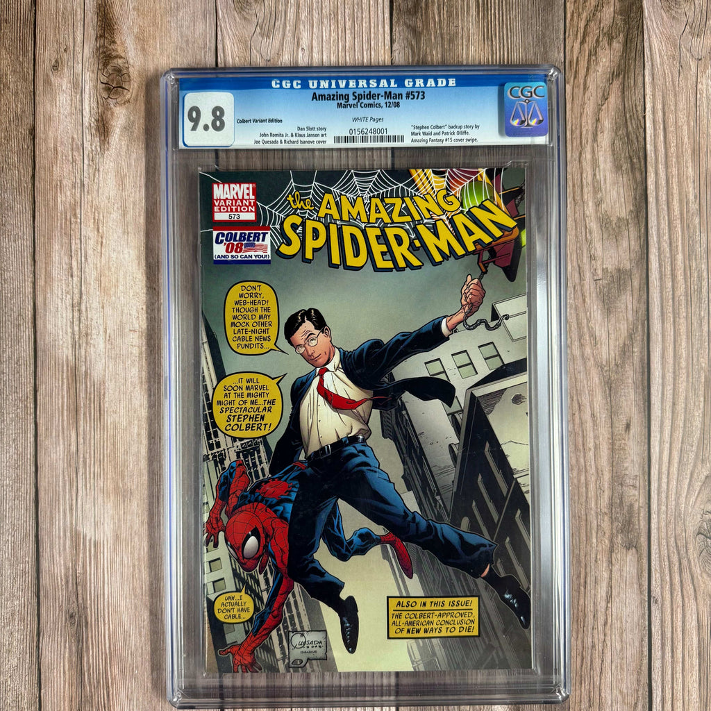 Bry's Comics Amazing Spider-Man #573 CGC 9.8 WP Stephen Colbert Variant Cover inspired by Amazing Fantasy #15