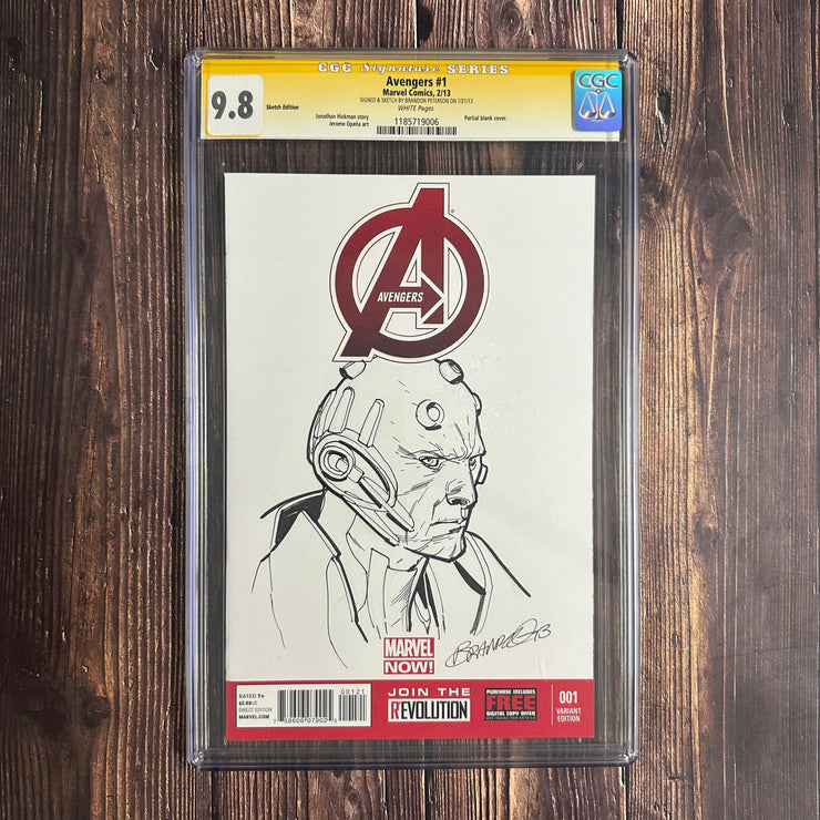 Bry's Comics Avengers #1 CGC 9.8 WP, Signature Series, Signed and sketch by Brandon Peterson