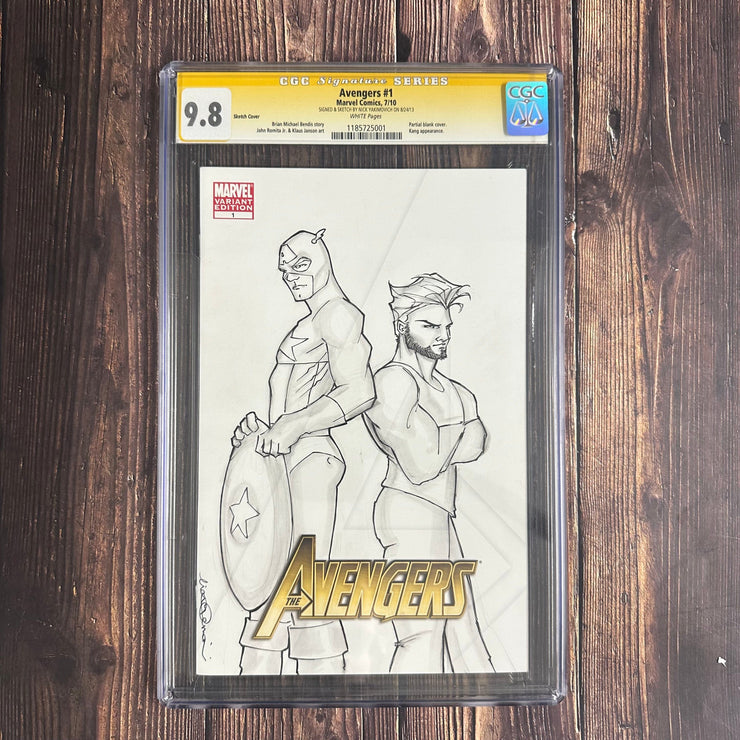 Bry's Comics Avengers #1 CGC 9.8 WP, Signature Series, Signed and sketch by Nick Yakimovich