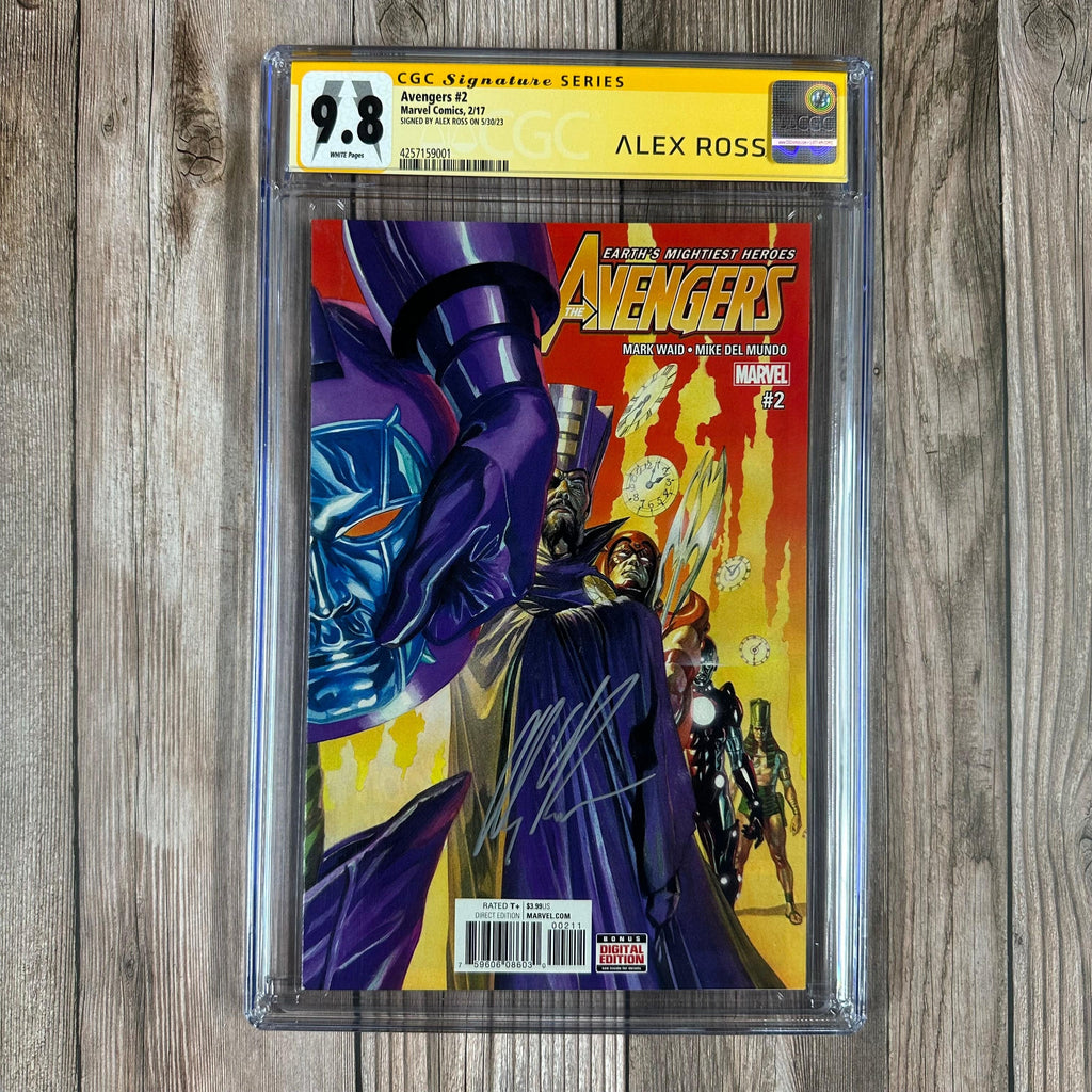 Bry's Comics Avengers #2 CGC 9.8 WP Custom Label, SS Signed by Alex Ross Cover art featuring Kang, Rama-Tut, Immortus, Iron Lad & Scarlet Centurion (cert:9001)