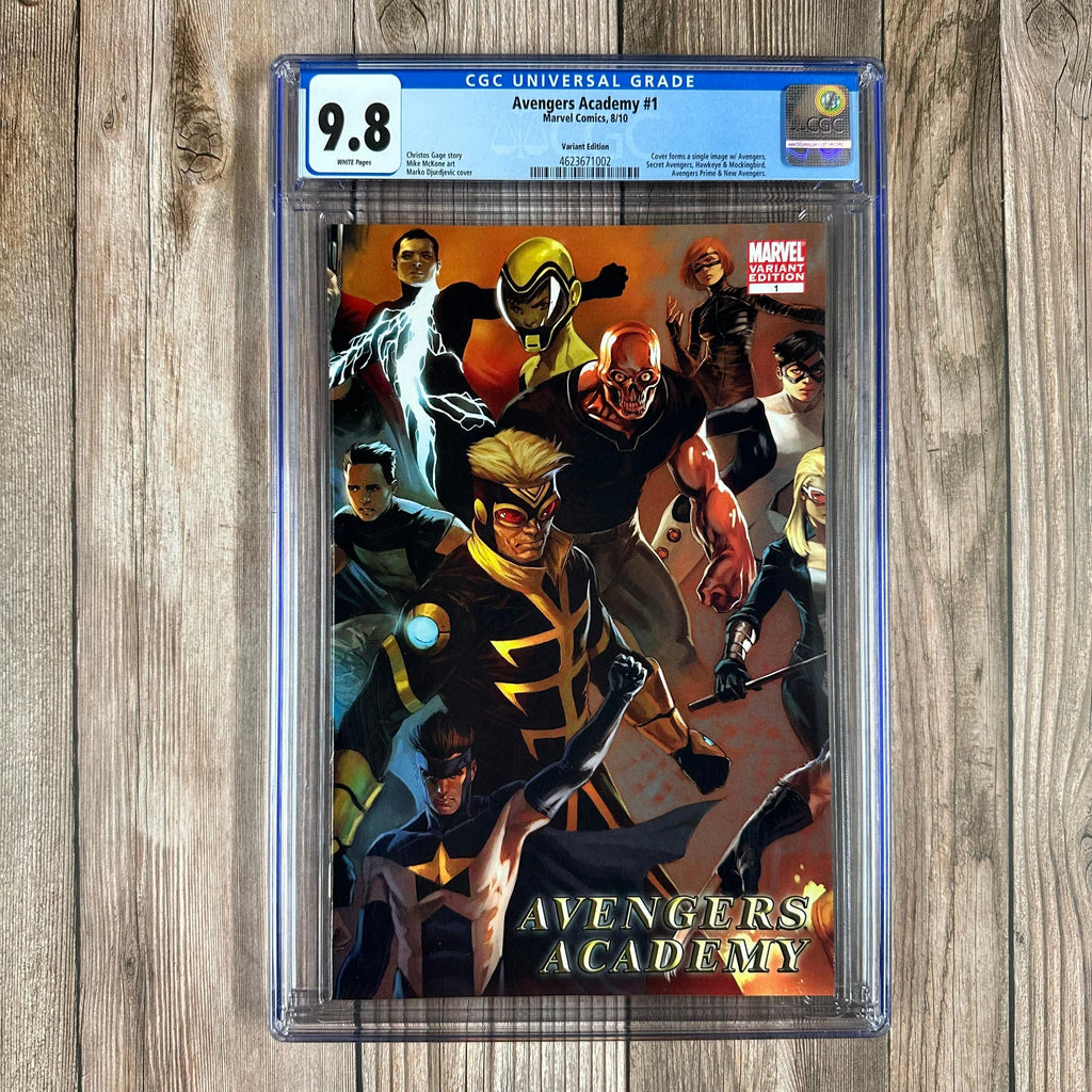 Bry's Comics Avengers Academy #1 CGC 9.8 WP 1:25 Variant Cover by Marko Djurdjevic, 1st appearance of Hazmat, Mettle, Striker, Veil, and Finesse