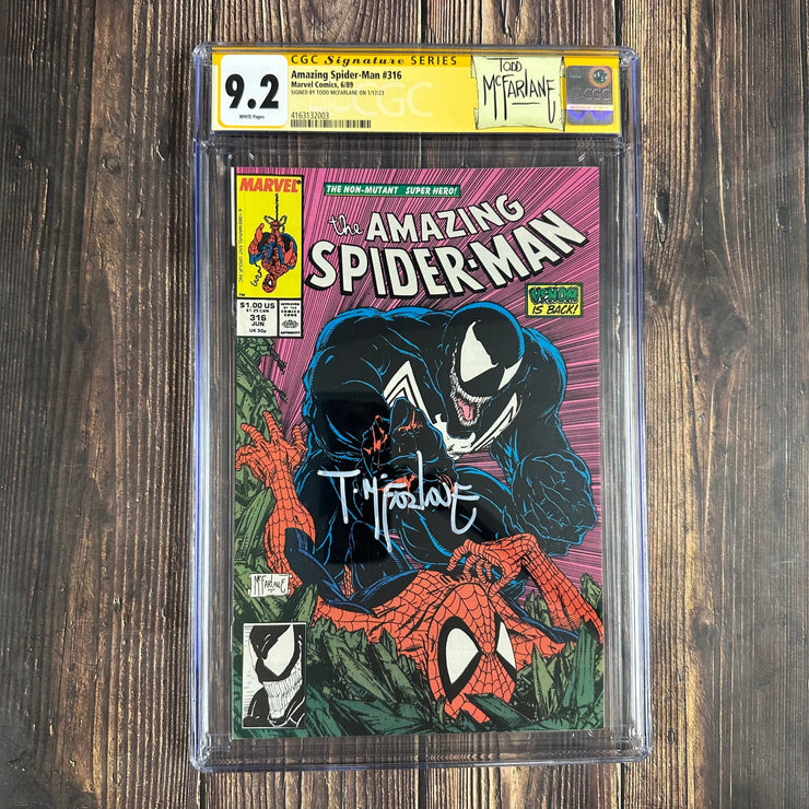 Bry's Comics *B0X03 Amazing Spider-Man #316 CGC 9.2 WP Custom Label, SS Signed by Todd McFarlane ICONIC Cover by Todd McFarlane, 3rd appearance of Venom & 1st full cover appearance