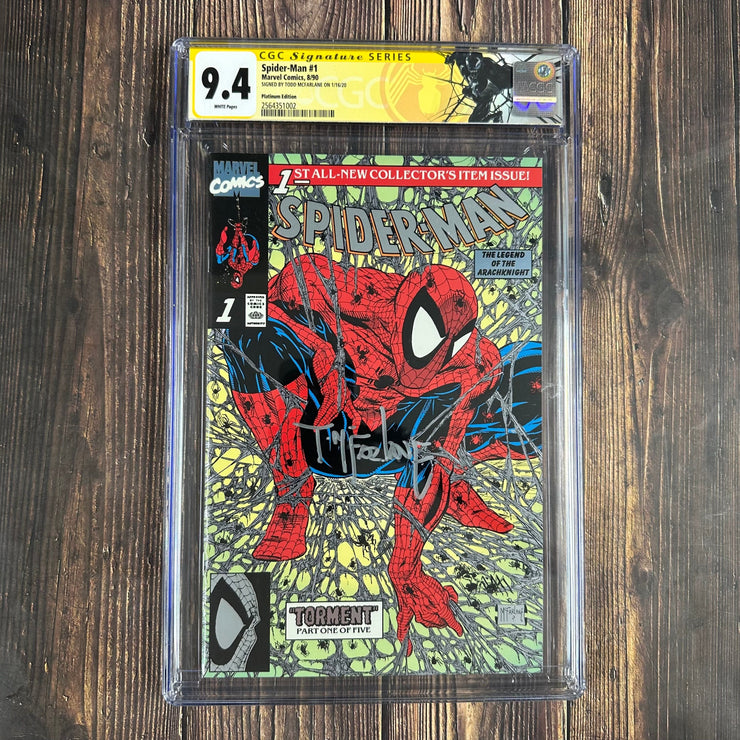 Bry's Comics *B0X03 Spider-Man #1 CGC 9.4 WP Custom Lablel, SS Signed by Todd McFarlane, Platinum Edition Cover Art by Todd McFarlane