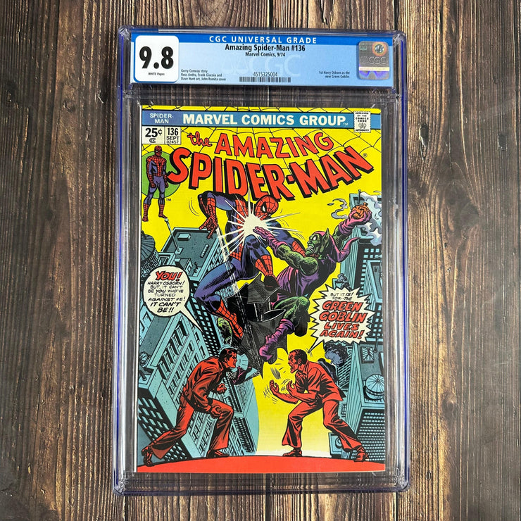 Bry's Comics *B0X04 Amazing Spider-Man #136 CGC 9.8 WP Cover Art by John Romita Sr., 1st appearance of Harry Osborn as the Green Goblin