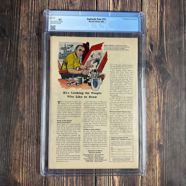 Bry's Comics *B0X04 Fantastic Four #15 CGC 4.5 Cover Art by Jack Kirby, 1st appearance of the Mad Thinker and the Awesome Android