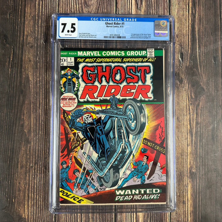 Bry's Comics *B0X04 Ghost Rider #1 CGC 7.5 WP ICONIC Cover Art by Gil Kane & Joe Sinnott, 1st solo titled series featuring Ghost Rider, 1st cameo appearance of Daimon Hellstrom