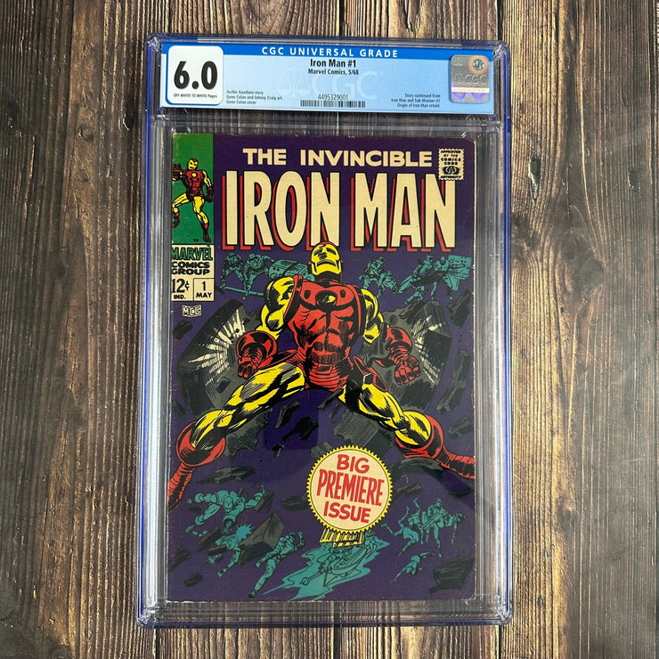Bry's Comics *B0X04 Iron Man #1 CGC 6.0 ICONIC Cover Art by Gene Colan, 1st ongoing title series featuring Iron Man, Origin of Iron Man, Identity of Big M revealed to be Whitney Frost aka Madame Masque