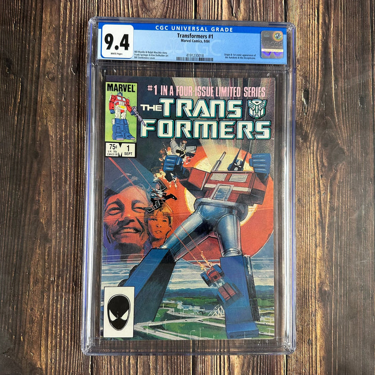 Bry's Comics *B0X04 Transformers #1 CGC 9.4 WP Cover Art by Bill Sienkiewicz, 1st team appearance of the Autobots and Decepticons