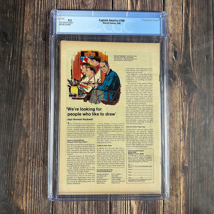 Bry's Comics *B0X05 Captain America #100 CGC 9.2 1st solo-titled Captain America series in the Silver Age, Formerly titled Tales of Suspense