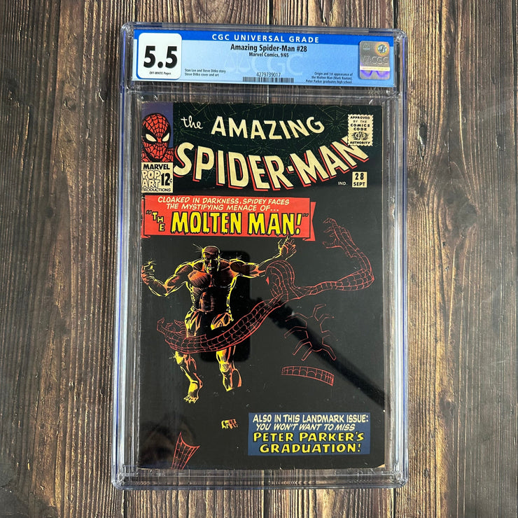 Bry's Comics *B0X06 Amazing Spider-Man #28 CGC 5.5 1st appearance and origin of Molten Man, Peter Parker graduates from high school