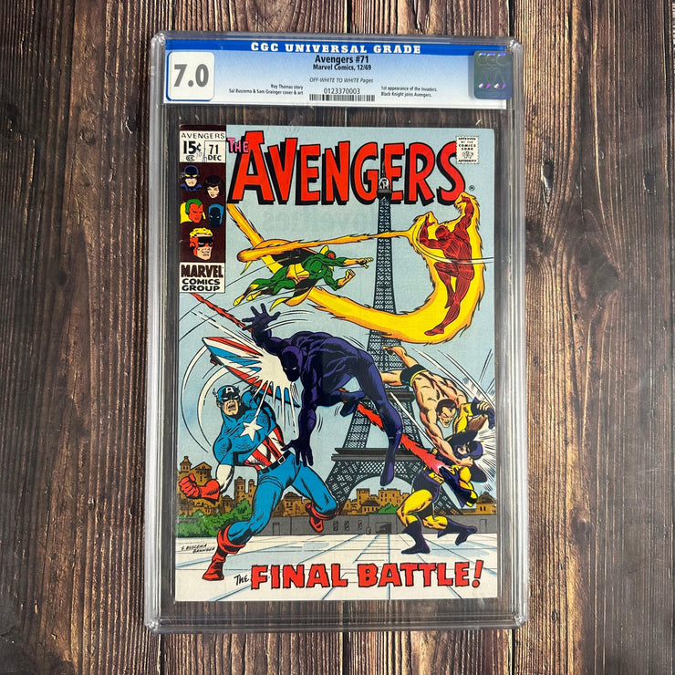 Bry's Comics *B0X06 Avengers #71 CGC 7.0 Cover Art by Sal Buscema, Black Knight joins the Avengers, 1st unofficial team appearance of the Invaders: Captain America, Human Torch and Sub-Mariner