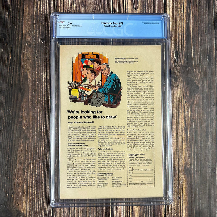 Bry's Comics *B0X06 Fantastic Four #72 CGC 7.0 ICONIC Cover Art by Jack Kirby