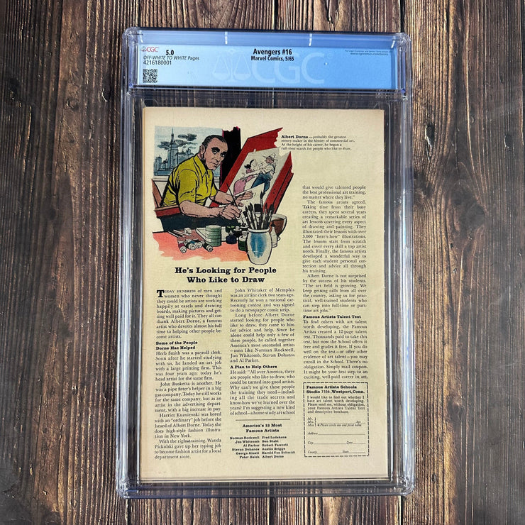 Bry's Comics *B0X07 Avengers #16 CGC 5.0 Cover Art by Jack Kirby, Hawkeye, Scarlet Witch & Quicksilver join the Avengers, Iron Man leaves the team, 3rd appearance of Kang