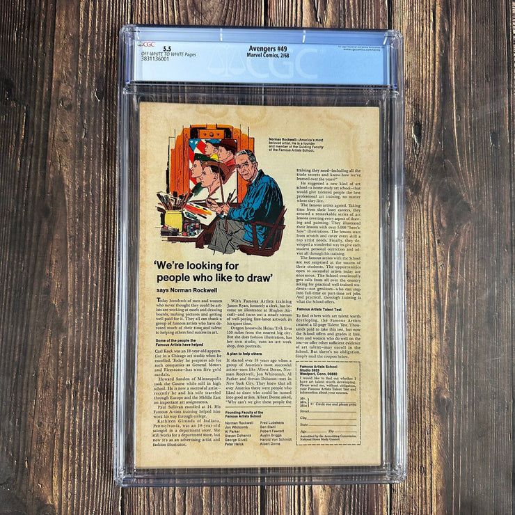 Bry's Comics *B0X07 Avengers #49 CGC 5.5 Cover Art by John Buscema, 1st appearance of Typhon, Scarlet Witch and Quicksilver quit the Avengers, Magneto proposes mutant nation to the U.N.