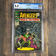 Bry's Comics *B0X07 Avengers #49 CGC 5.5 Cover Art by John Buscema, 1st appearance of Typhon, Scarlet Witch and Quicksilver quit the Avengers, Magneto proposes mutant nation to the U.N.