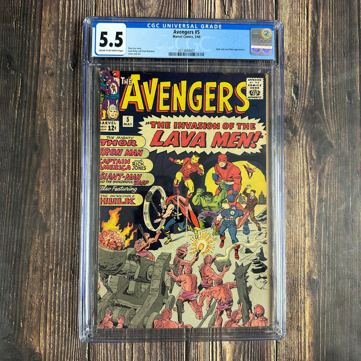 Bry's Comics *B0X07 Avengers #5 CGC 5.5 Cover Art by Jack Kirby, 1st team appearance of the Lava Men
