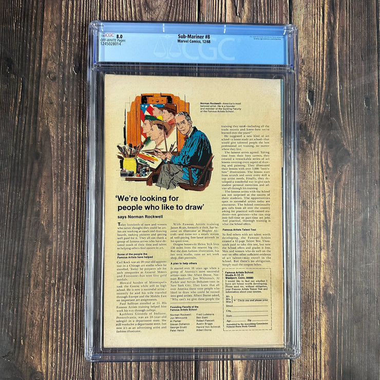Bry's Comics *B0X07 Sub-Mariner #8 CGC 8.0 ICONIC Cover Art by John Buscema, 4th appearance of Vision