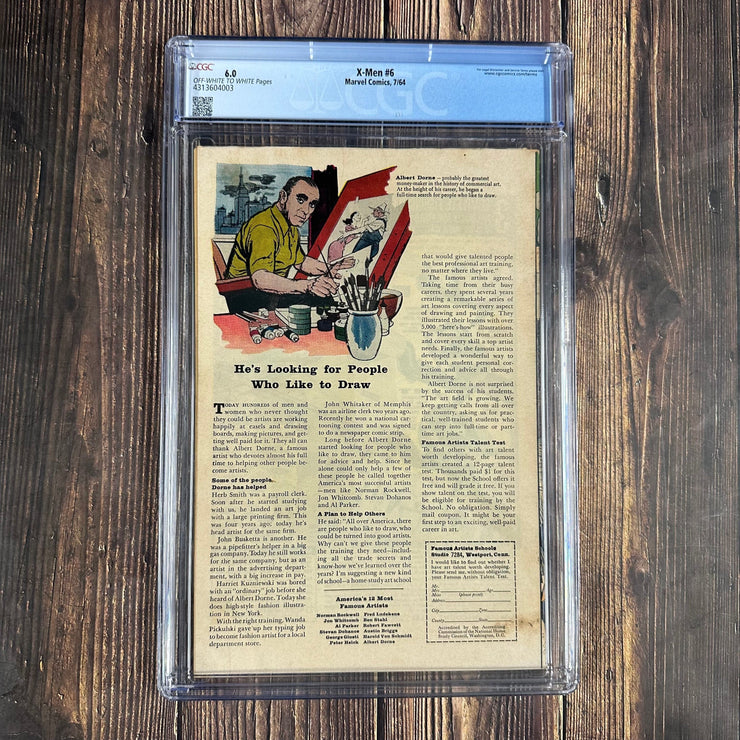 Bry's Comics *B0X08 Uncanny X-Men #6 CGC 6.0 Cover Art by Jack Kirby, Namor confirmed as a mutant, 3rd team appearance of the Brotherhood of Evil Mutants