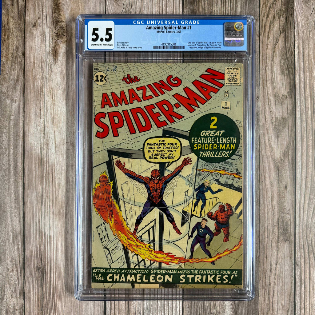 Bry's Comics *B0X1 Amazing Spider-Man #1 CGC 5.5 2nd appearance of Spider-Man, 1st appearance of J. Jonah Jameson, 1st meeting of Spider-Man and the Fantastic Four, 1st appearance of the Chameleon (Dmitri Smerdyakov)