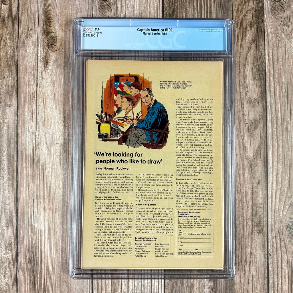 Bry's Comics *B0X1 Captain America #100 CGC 9.4  1st solo-titled Captain America series in the Silver Age