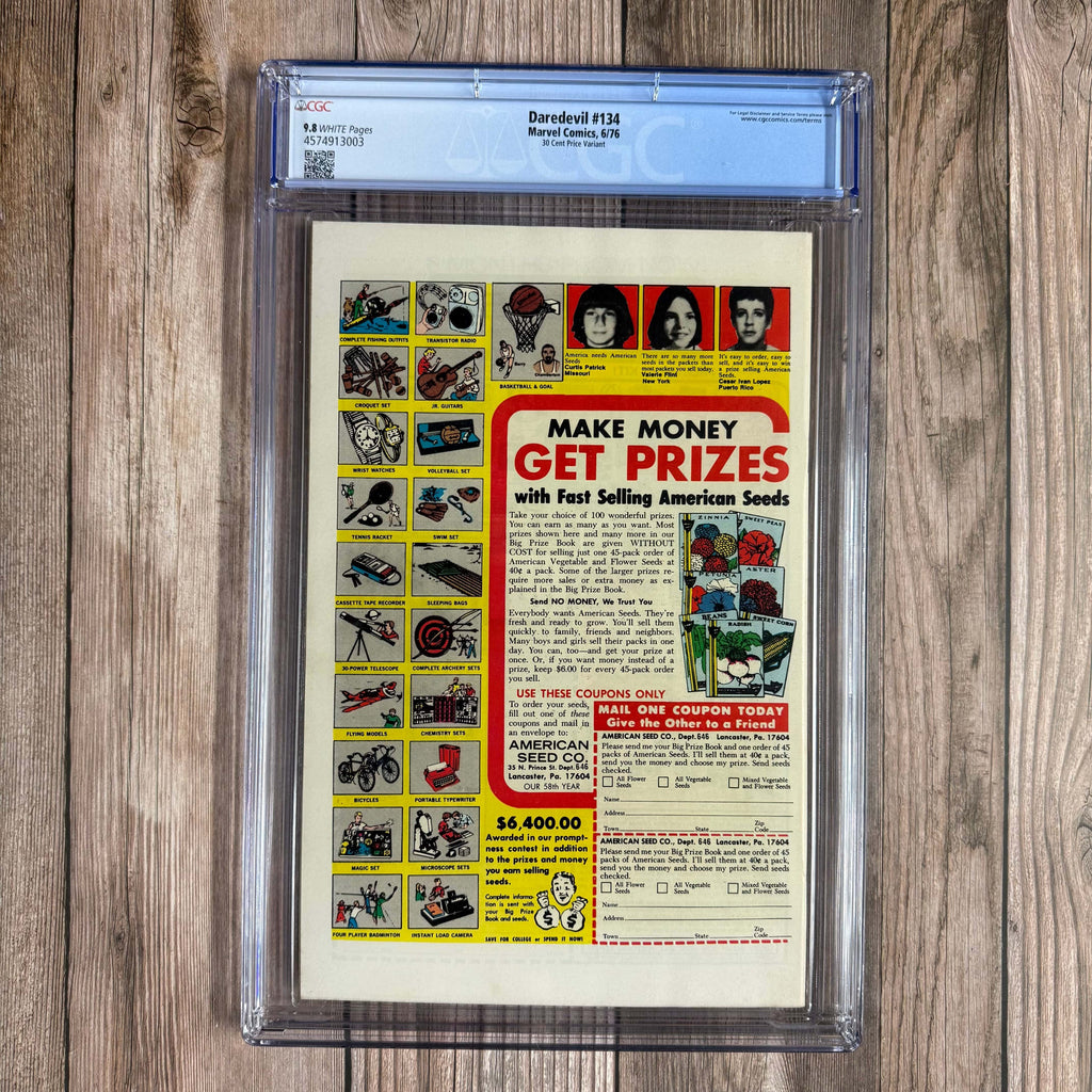 Bry's Comics *B0X1 Daredevil #134 CGC 9.8 WP Cover Art by Jim Mooney, 30 Cent Price Variant