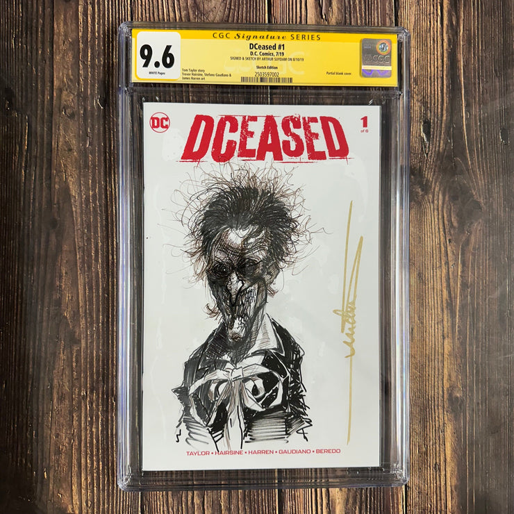 Bry's Comics *B0X1 DCeased #1 CGC 9.6 WP Partial Blank Variant Cover SS Signed and Sketch by Arthur Suydam