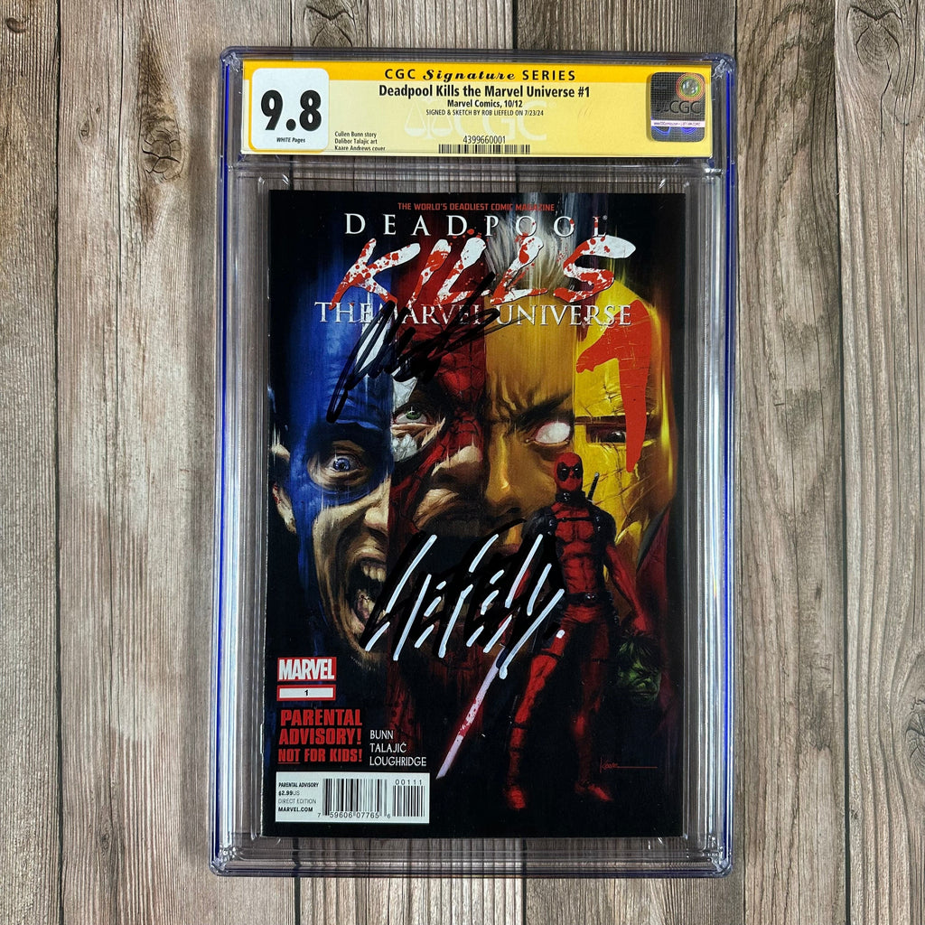 Bry's Comics *B0X1 Deadpool Kills the Marvel Universe #1 CGC 9.8 WP SS Signed & Sketched by Rob Liefeld Four-issue out-of-continuity series pitting Deadpool against the Marvel Universe (cert:0001)