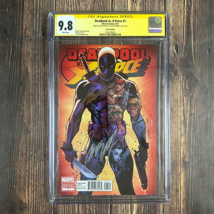 Bry's Comics *B0X1 Deadpool vs X-Force #1 CGC 9.8 WP 1:25 Variant, SS Signed by Rob Liefeld and J. Scott Campbell, Cover by J. Scott Campbell