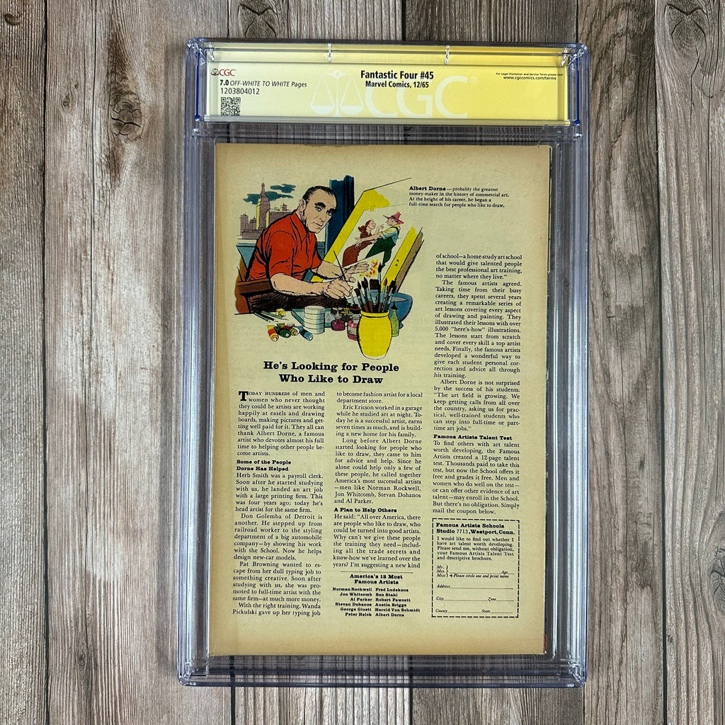 Bry's Comics *B0X1 Fantastic Four #45 CGC 7.0 SS Signed by Stan Lee 1st appearance of the Inhumans (Black Bolt, Crystal, Karnak, Triton, Lockjaw, Gorgon, Medusa), 1st cameo of Black Bolt (cert:4012)