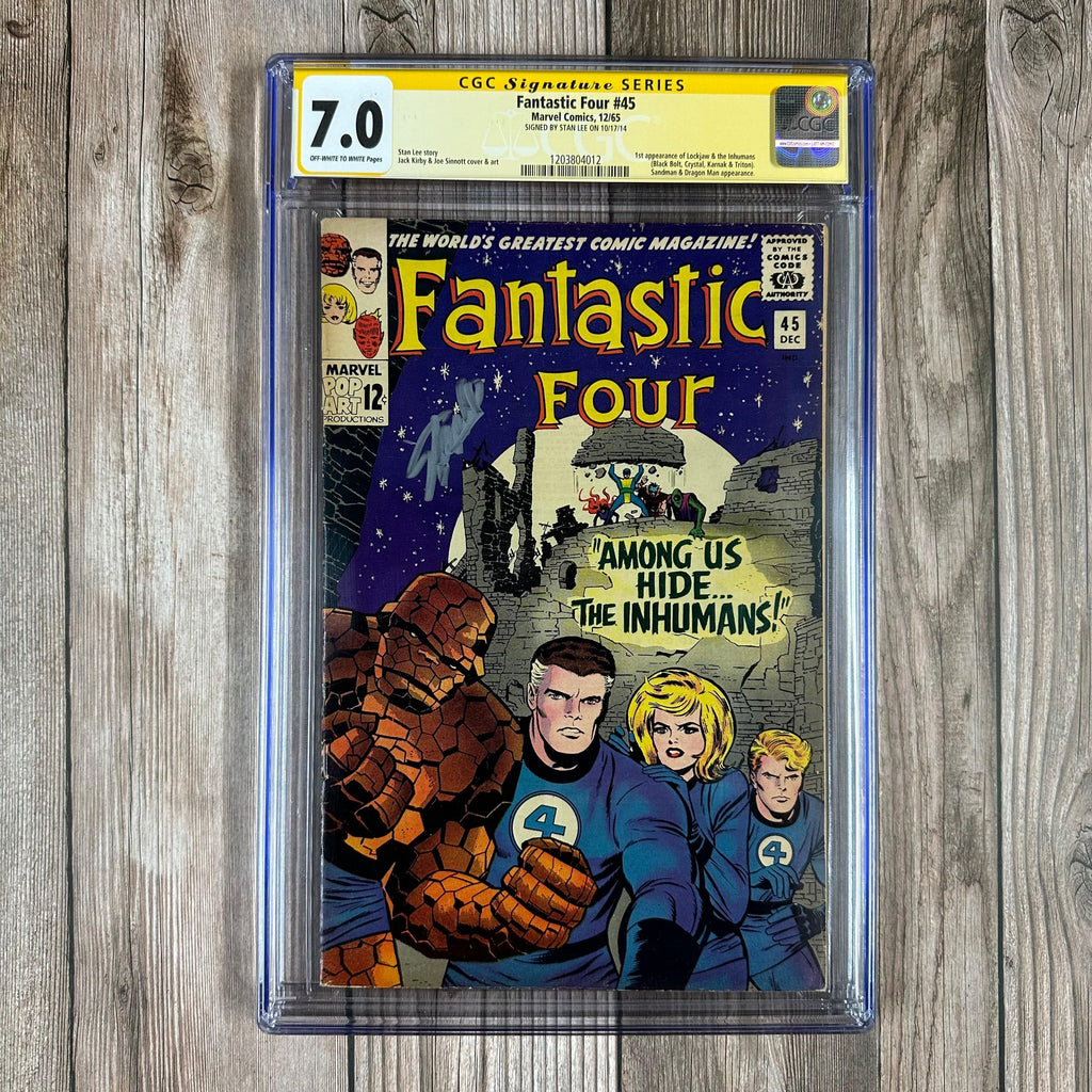 Bry's Comics *B0X1 Fantastic Four #45 CGC 7.0 SS Signed by Stan Lee 1st appearance of the Inhumans (Black Bolt, Crystal, Karnak, Triton, Lockjaw, Gorgon, Medusa), 1st cameo of Black Bolt (cert:4012)