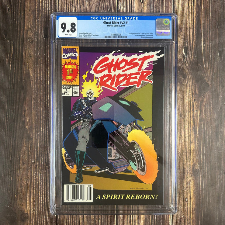 Bry's Comics *B0X1 Ghost Rider #1 CGC 9.8 WP Cover Art by Javier Saltares, 1st appearance of Daniel Ketch as the second Marvel Ghost Rider, 1st appearance of Deathwatch.  NEWSSTAND EDITION