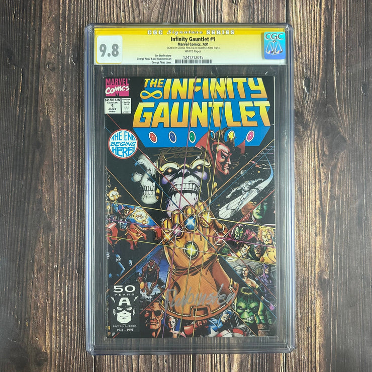 Bry's Comics *B0X1 Infinity Gauntlet #1 CGC 9.8 WP SS Signed by George Perez and Josef Rubinstein, ICONIC Cover Art by George Perez, "Infinity Gauntlet" Part 1