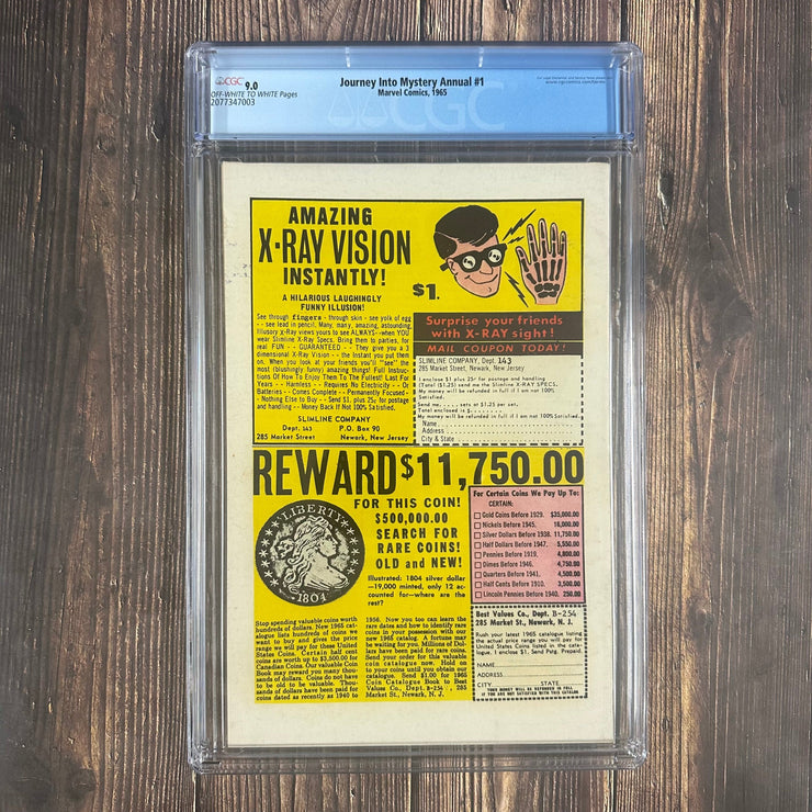 Bry's Comics *B0X1 Journey Into Mystery Annual #1 CGC 9.0 Cover Art by Jack Kirby, 1st appearance of Hercules, and Zeus, 1st battle of Thor vs Hercules