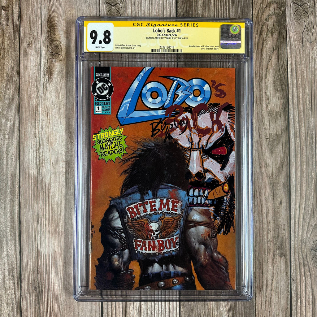 Bry's Comics *B0X1 Lobo's Back #1 CGC 9.8 WP SS Signed & Sketched by Simon Bisley, Manufactured with triple cover, each‘ cover by Simon Bisley (cert:0019)