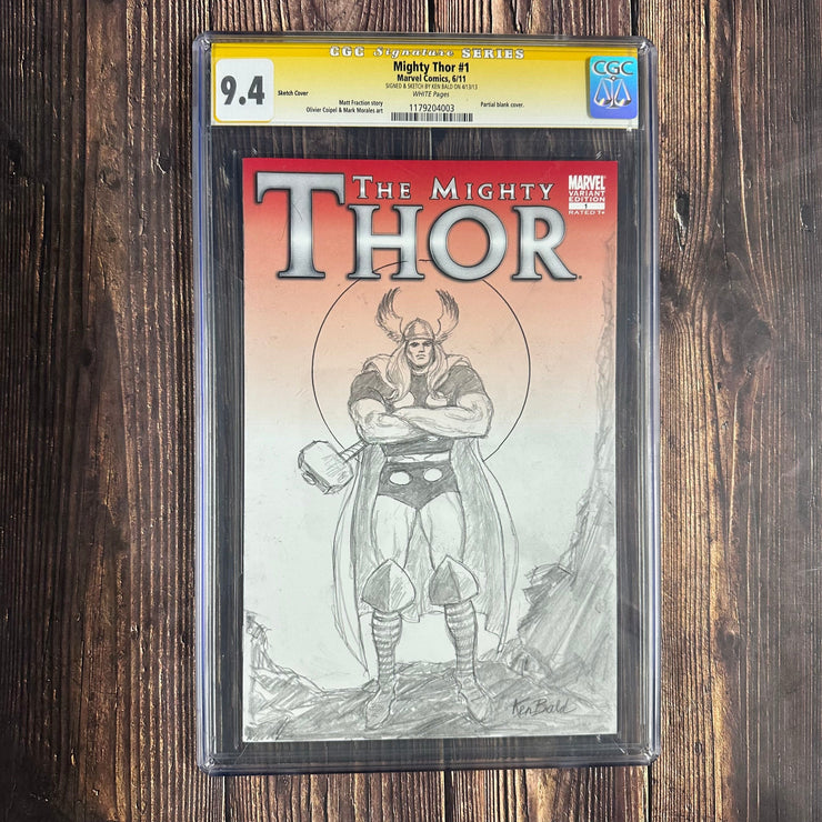 Bry's Comics *B0X1 Mighty Thor #1 CGC 9.4 WP SS, Signed and Sketch by Ken Bald, 1st appearance of Praeter