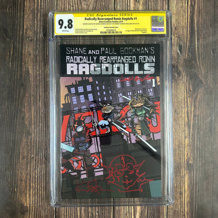 Bry's Comics *B0X1 Radically Rearranged Ronin Ragdolls #1 CGC 9.8 WP SS Signed & Sketch by Kevin Eastman, Signed by David Avallone, Kickstarter exclusive, 1st app of Radically Rearranged Ronin Ragdolls