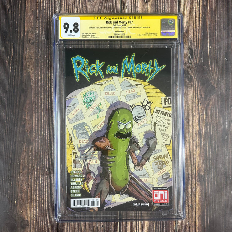 Bry's Comics *B0X1 Rick and Morty #37 CGC 9.8 WP SS Signed & Sketch by Tini Howard, Kyle Starks, Sarah Stern & Mike Vasquez, Cover Art by Mike Vasquez Homage to X-men #141