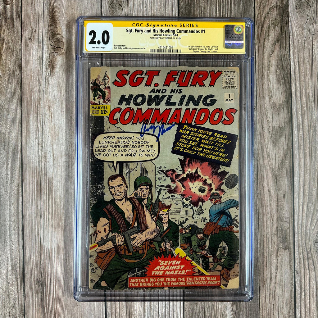 Bry's Comics *B0X1 Sgt. Fury and His Howling Commandos #1 CGC 2.0 SS Signed by Roy Thomas, 1st appearance of Sgt. Fury, Dum Dum Dugan, the Howlers, and Captain "Happy Sam" Sawyer (cert:1001)