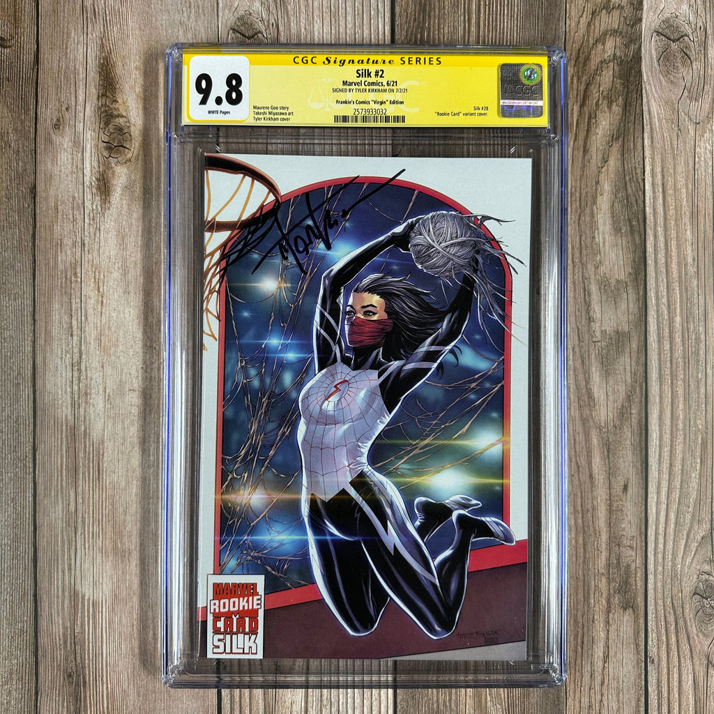 Bry's Comics *B0X1 Silk #2 CGC 9.8 WP SS Signed by Tyler Kirkham Frankie's Comics Virgin Edition Rookie Card Variant Cover (cert:3032)