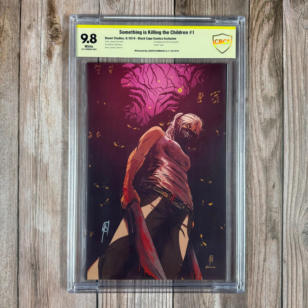Bry's Comics *B0X1 Something Is Killing the Children #1 CBCS 9.8 WP Witnessed Signature of Joseph Schmalke Black Cape Comics Exclusive Virgin Cover, 1st appearance of Erica Slaughter, limited to 500 (cert:0002)