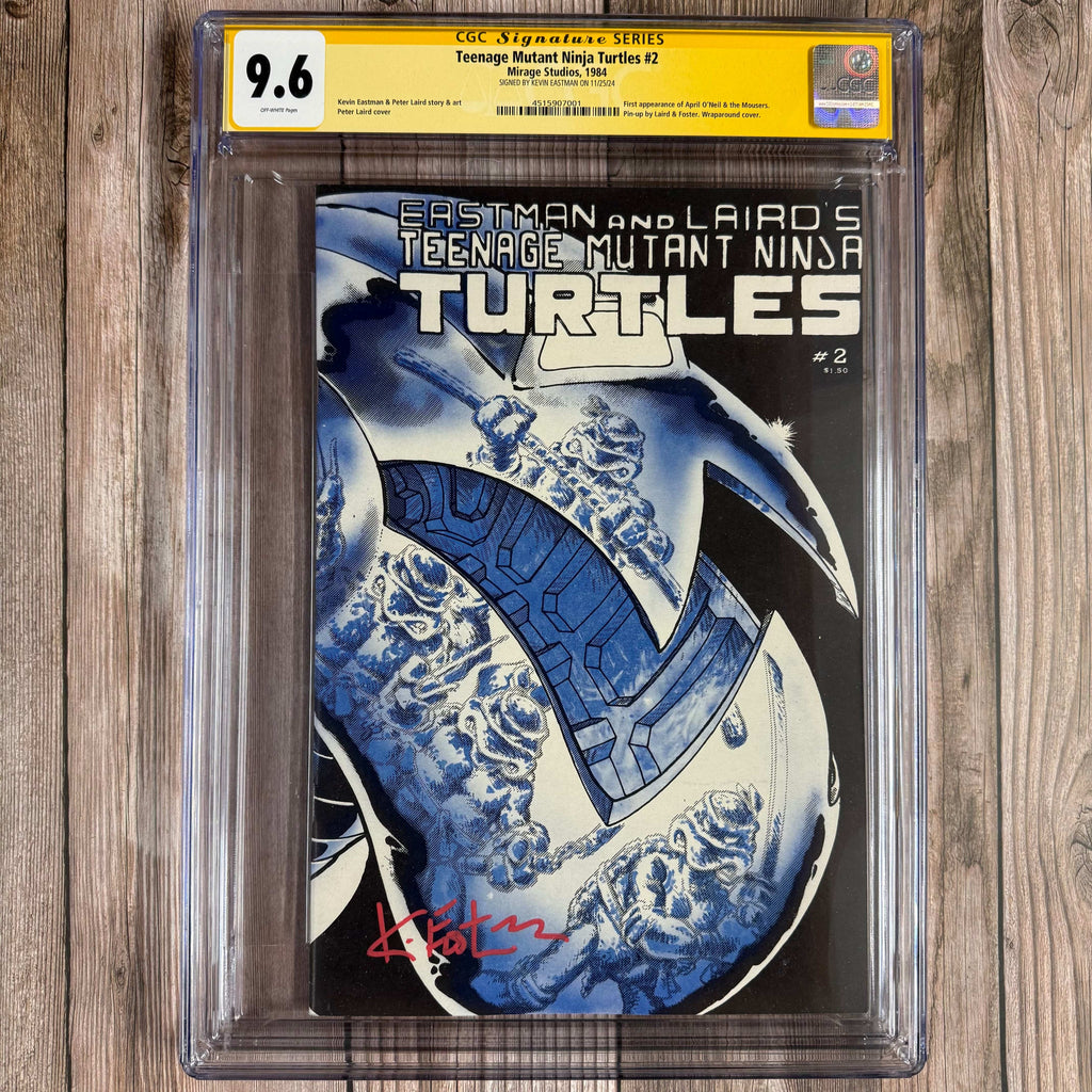 Bry's Comics *B0X1 Teenage Mutant Ninja Turtles #2 CGC 9.6 SS Signed by Kevin Eastman 2nd team appearance of the Teenage Mutant Ninja Turtles, 1st appearance of April O'Neil and Baxter Stockman (cert:7001)