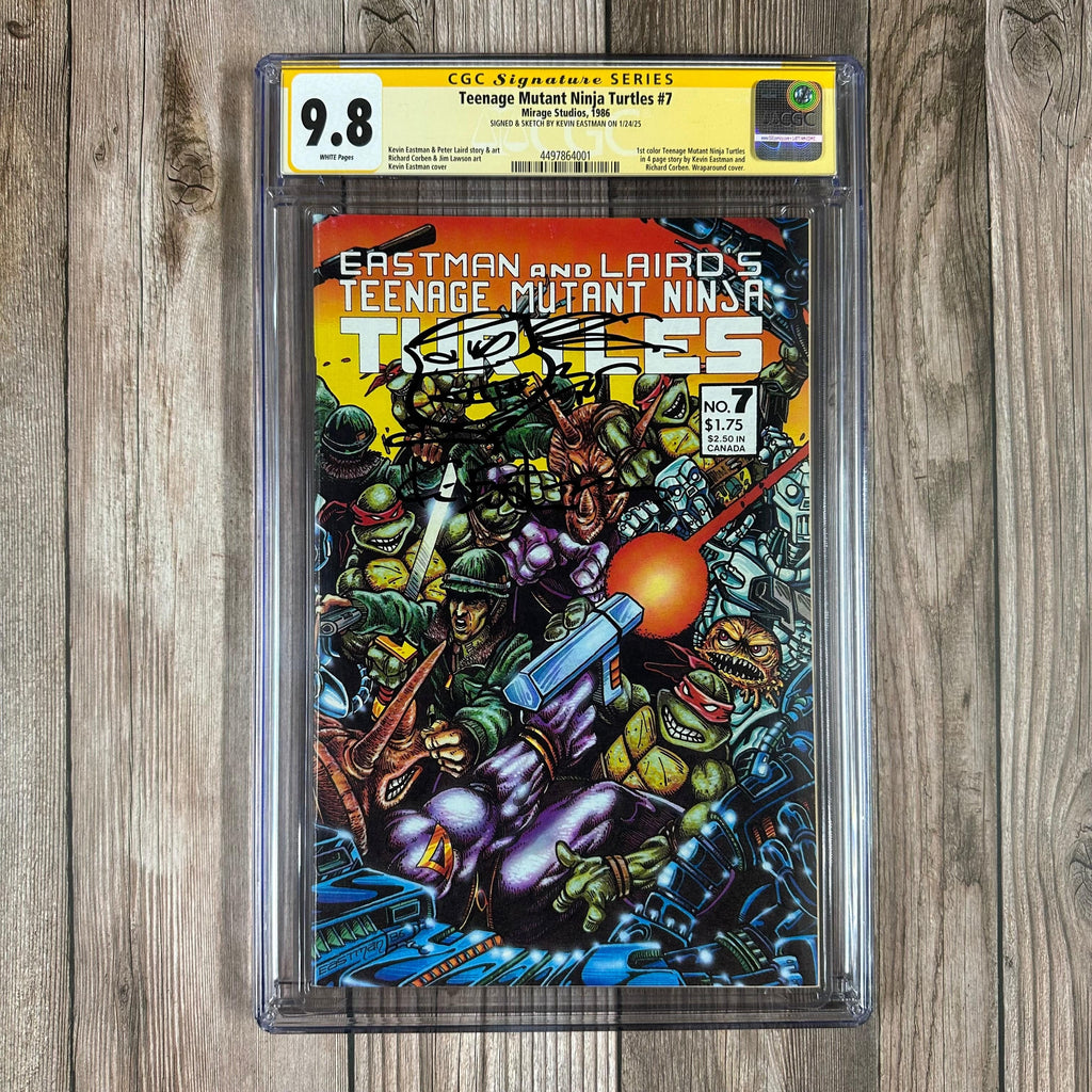 Bry's Comics *B0X1 Teenage Mutant Ninja Turtles #7 CGC 9.8 WP SS Signed & Sketched by Kevin Eastman, 1st color TMNT, origin of the Turtles revealed, Utroms connection (cert:4001)