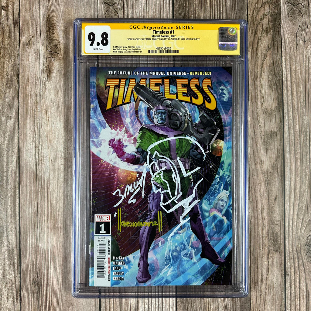 Bry's Comics *B0X1 Timeless #1 CGC 9.8 WP SS Signed & Sketched by Mark Bagley & Signed by Kael Ngu 1st appearance of Anatoly Petrov, 1st cameo of new young Avengers team, Mary Jane as Spider-Man (cert:6002)