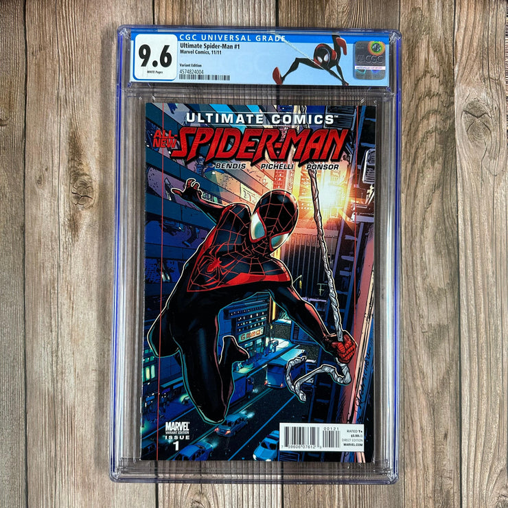 Bry's Comics *B0X1 Ultimate Comics Spider-Man #1 CGC 9.6 WP Custom Label, 1:30 Variant Cover by Sara Pichelli, 1st appearance of the Ultimate Prowler, Markus, Jefferson and Rio Morales